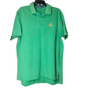 VTG Polo Ralph Lauren Mens Large Green Crest Short Sleeve Cotton Preppy FLAW‎
